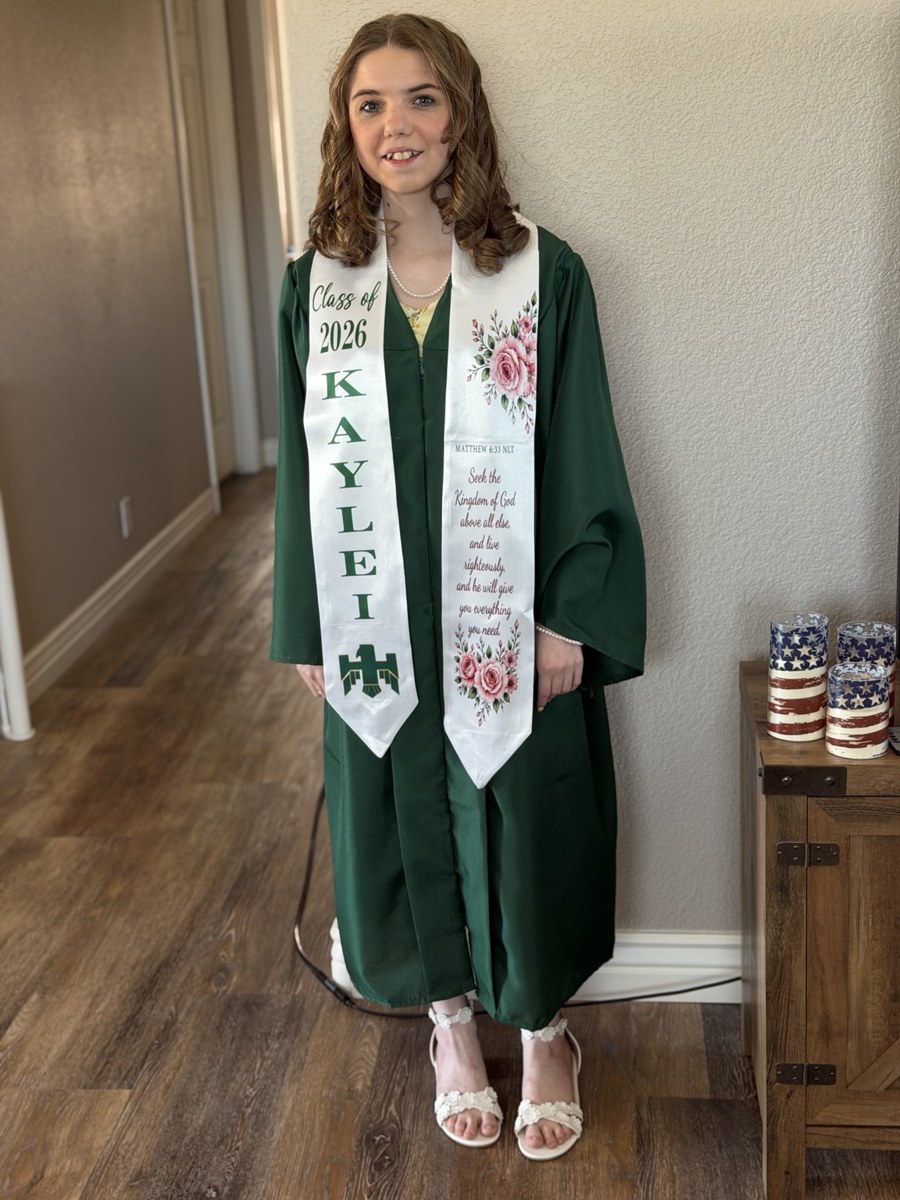 Custom graduation stole worn at graduation