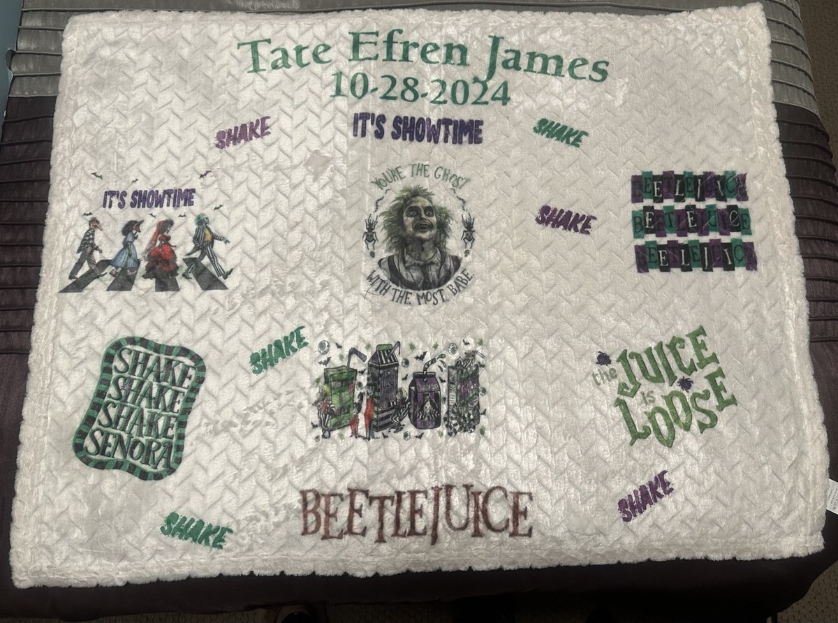 Custom Beetlejuice-themed blanket